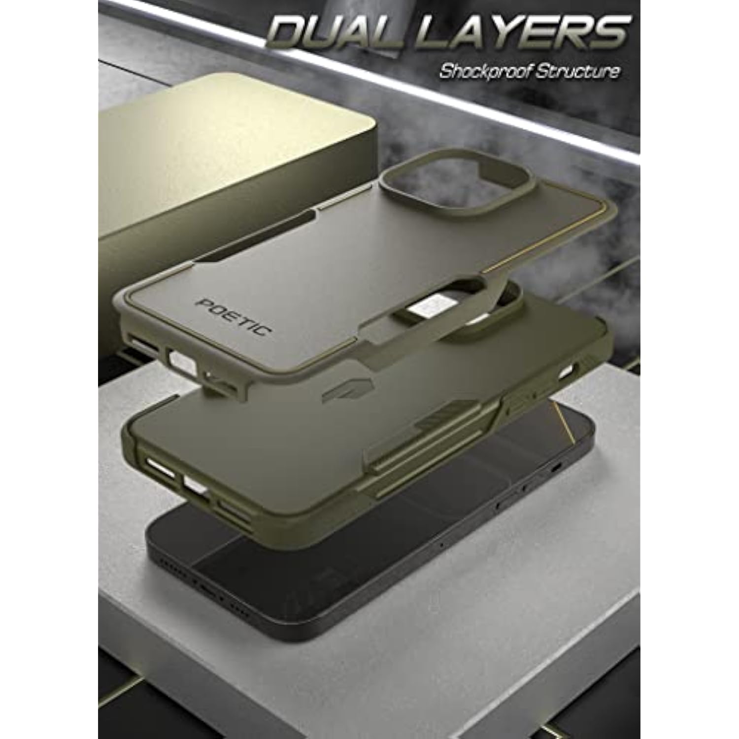 Neon Case Compatible With Iphone 14 Pro Max, Dual Layer Rugged Slim Shockproof Drop Protection, Military Green