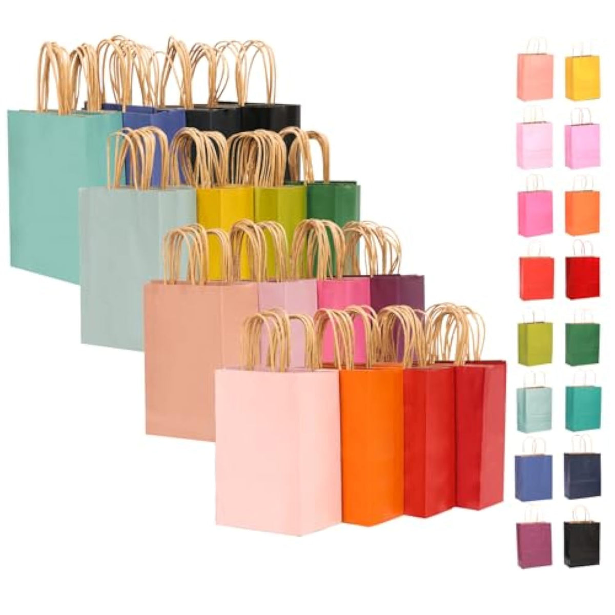 Large Kraft Paper Bags With Handles Bulk 13"X10"X5" 60-Pack Gift Bags 16 Solid Colors (Large Size) For Wedding, Baby Shower & Birthday Party