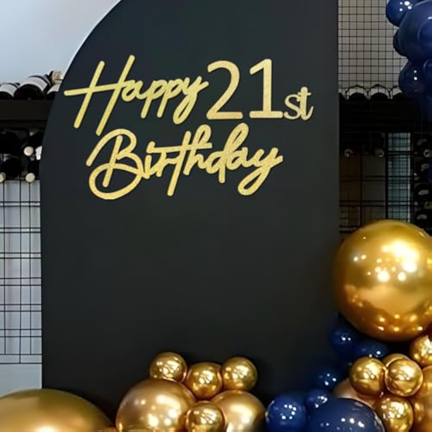 Gold Happy Birthday Felt Sign with 0–9 Numbers — Custom Age Backdrop Decor