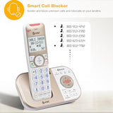 Bl3112-3 3-Handset Dect 6.0 Cordless Phone For Home With Bluetooth Connect To Cell, Smart Call Blocker, Answering Machine, Caller Id, Expandable Up To 5 Handsets, Champagne Gold/White