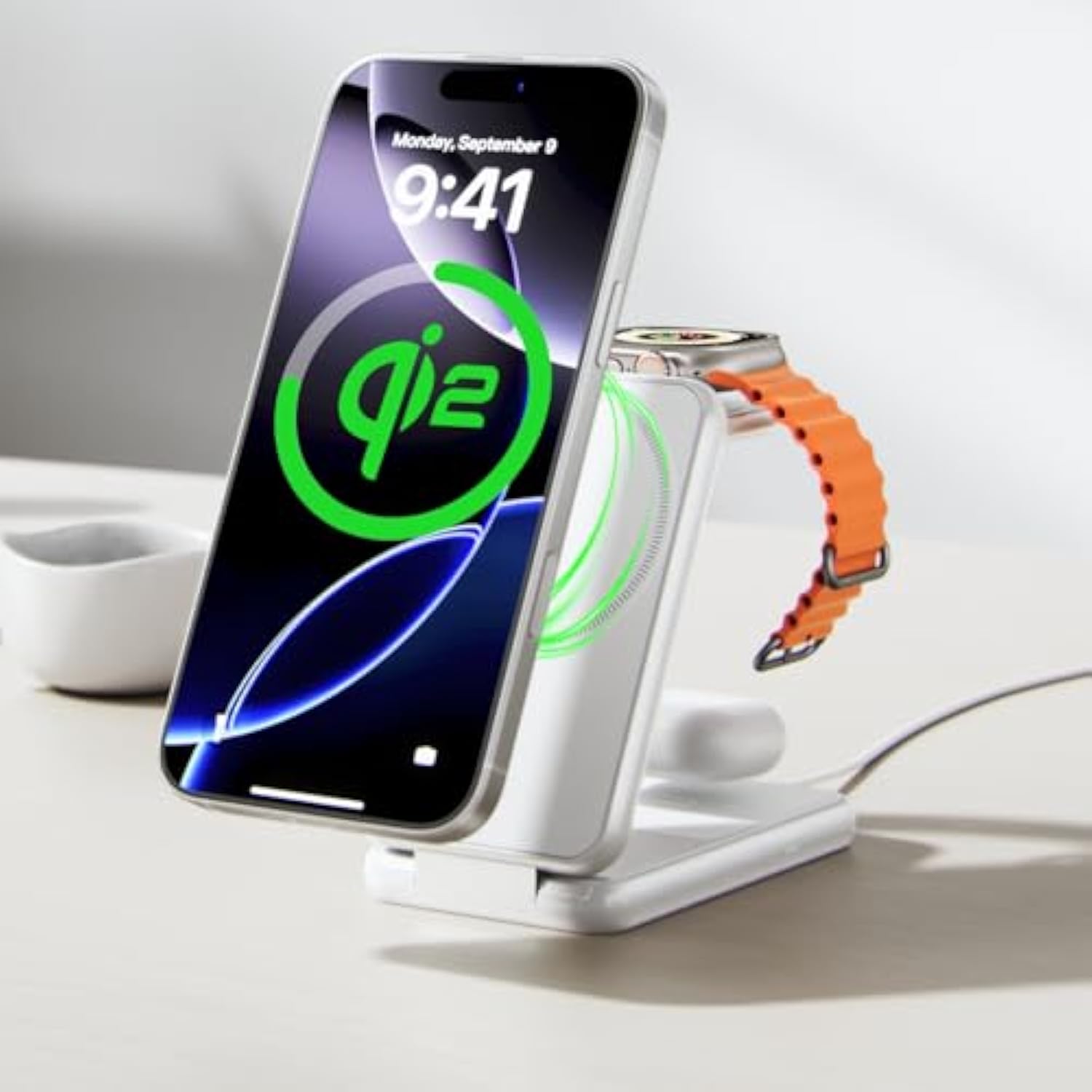 3 In 1 Foldable Wireless Charging Station Made Of Air-Pods Materials For Apple Devices Fast Charge For Iphone16 15 14 13 12 11 X/Iwatch/Airpods, Travel Charge For Magsafe Magnetic Stand
