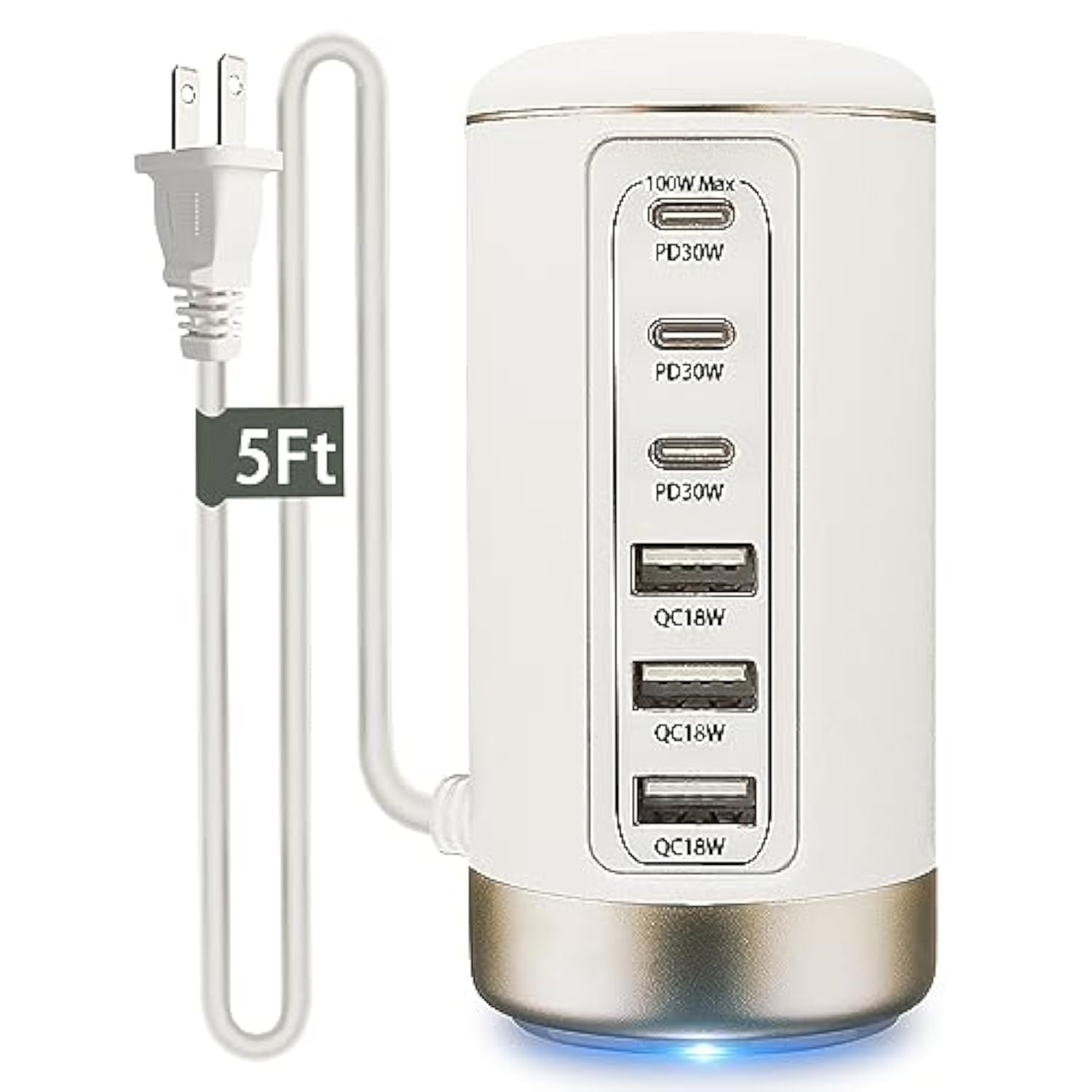 100W Usb C Charger For Multiple Devices,6-Port 30W Usb-C & 18W Usb Ports- Compact, Space-Saving Design Fast Charging Tower For Iphone, Galaxy,Pixel, Ipad, Watches,Home Office Use