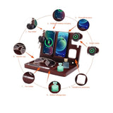 Nightstand Organizer With Dual Phone Wireless Charging Station For 2 Iphone,Apple Watch And Airpods,Bamboo Phone Docking Station,Gifts For Men Dad Husband