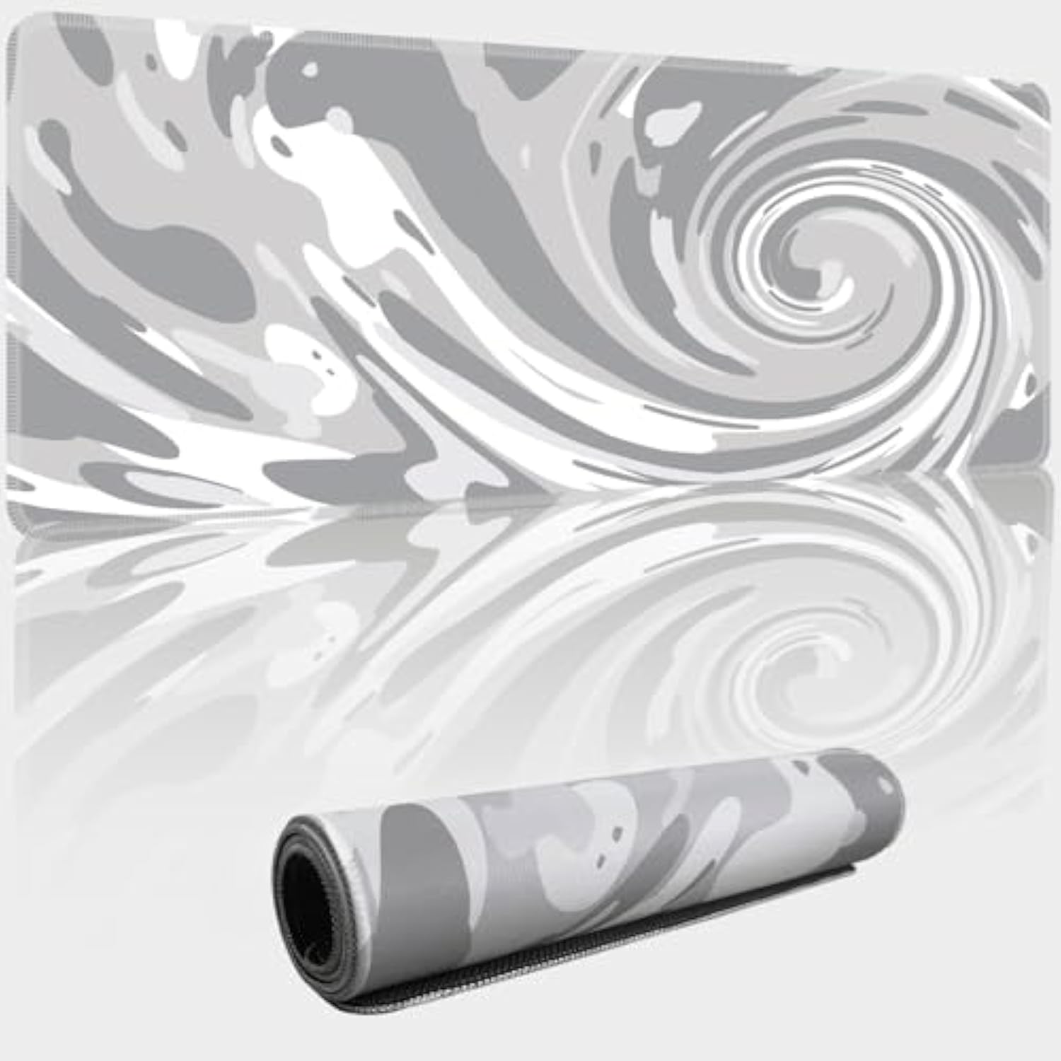 Fluid Pattern Xxl Mouse Pad,Thicken Waterproof Grey White Swirl Large Gaming Mousepad With Stitched Edge, Aqua Swirl Mousepad,Non-Slip Base Ink Liquid Mouse Keyboard Mat 31.5X15.7X0.16In