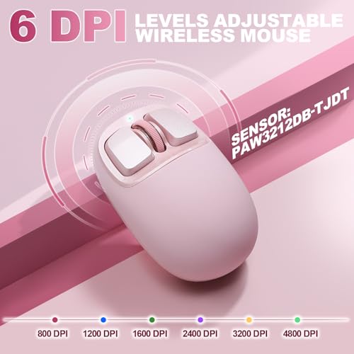 Yunzll C1 Silicone Wireless Mouse, Tri-Mode 2.4G/Usb-C/Bluetooth Mouse, 4800 Dpl Optical Tracking, 6 Adjustment Levels,Customize Mice For Laptop, Computer, Ipad, Macbook (Pink)