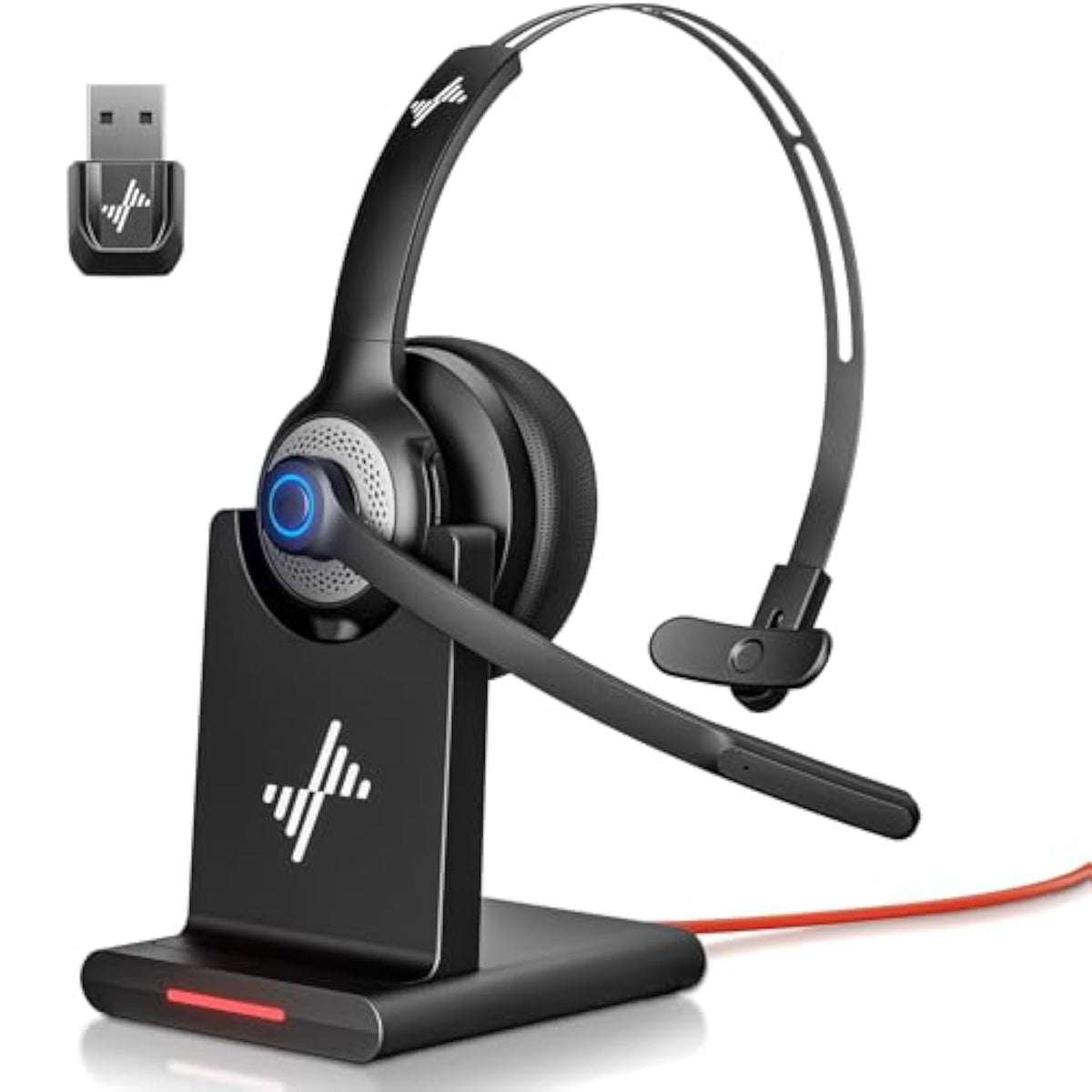 Bluetooth Headset Wireless Headset With Noise Cancelling Microphone, V5.2 Computer Headphones With Usb Dongle, Charging Base & Mic Mute For Work/Call Center/Pc/Laptop/Online Class/Zoom