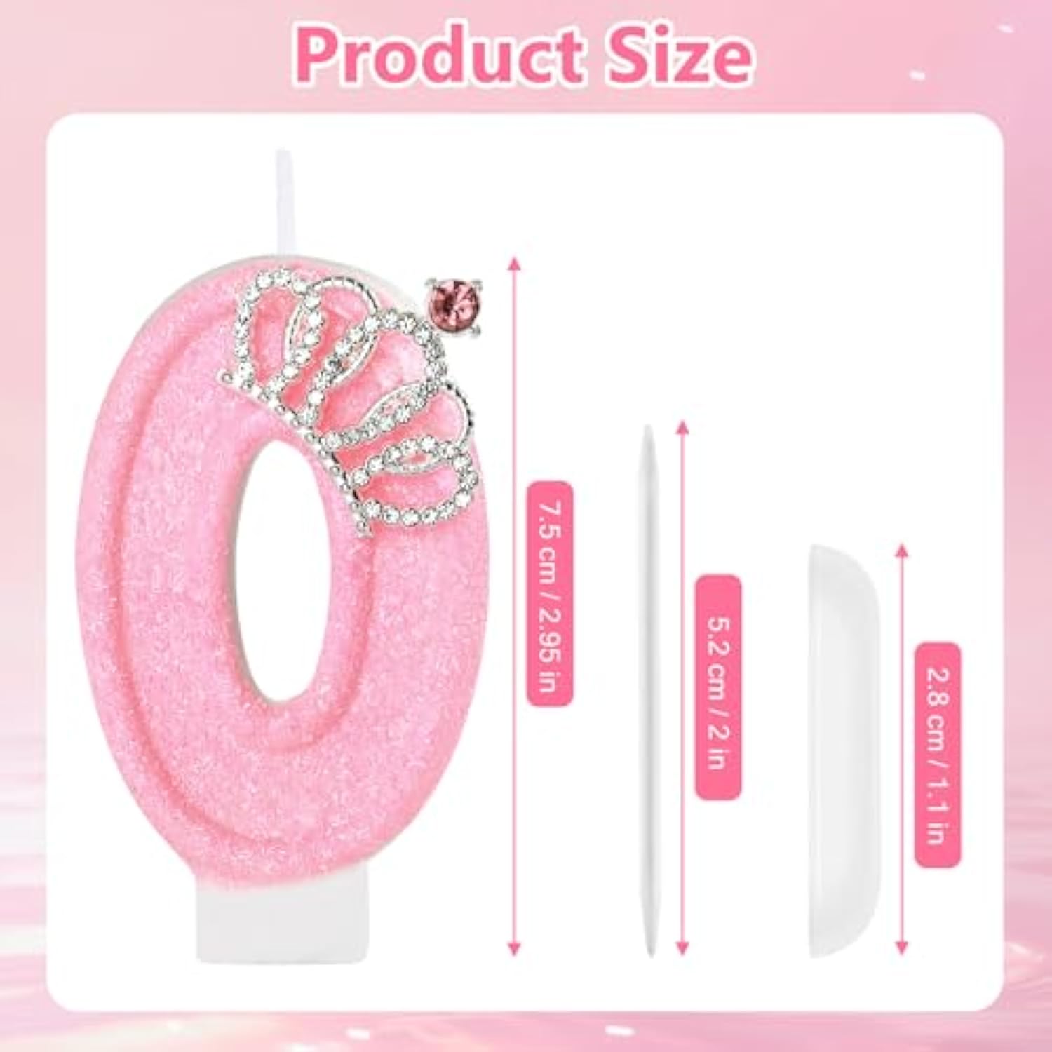 Pink Birthday Candle Crown Number 0 Candles Cake Candle,Pink Birthday Cake Topper Cupcake Decorations Party Decor For Girls And Women Anniversary Celebrations Supplies Favors