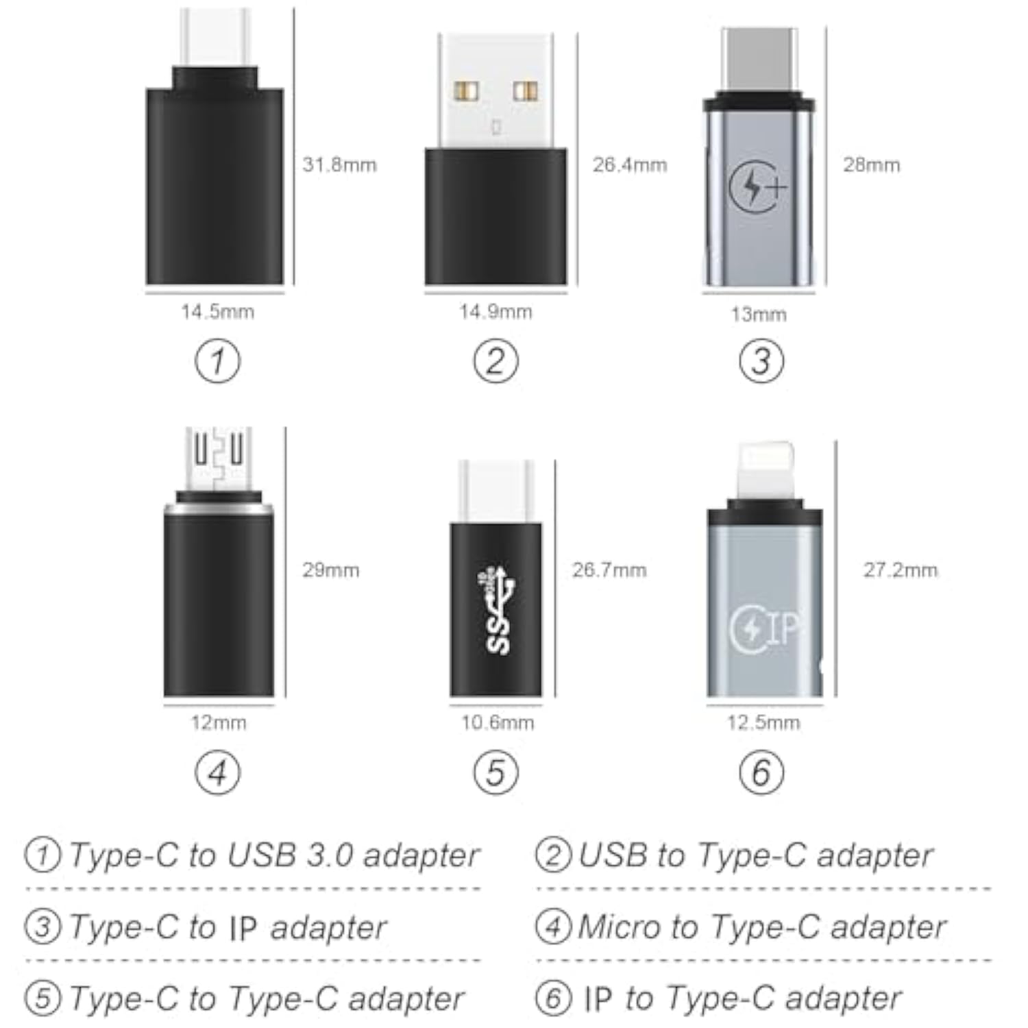 (6 Pack) Usb C Female To Usb Adapter,Type C To Android Male,For Iphone Female To Type C Male,Suitable For Iphone 15Promax14 13,Samsung S22