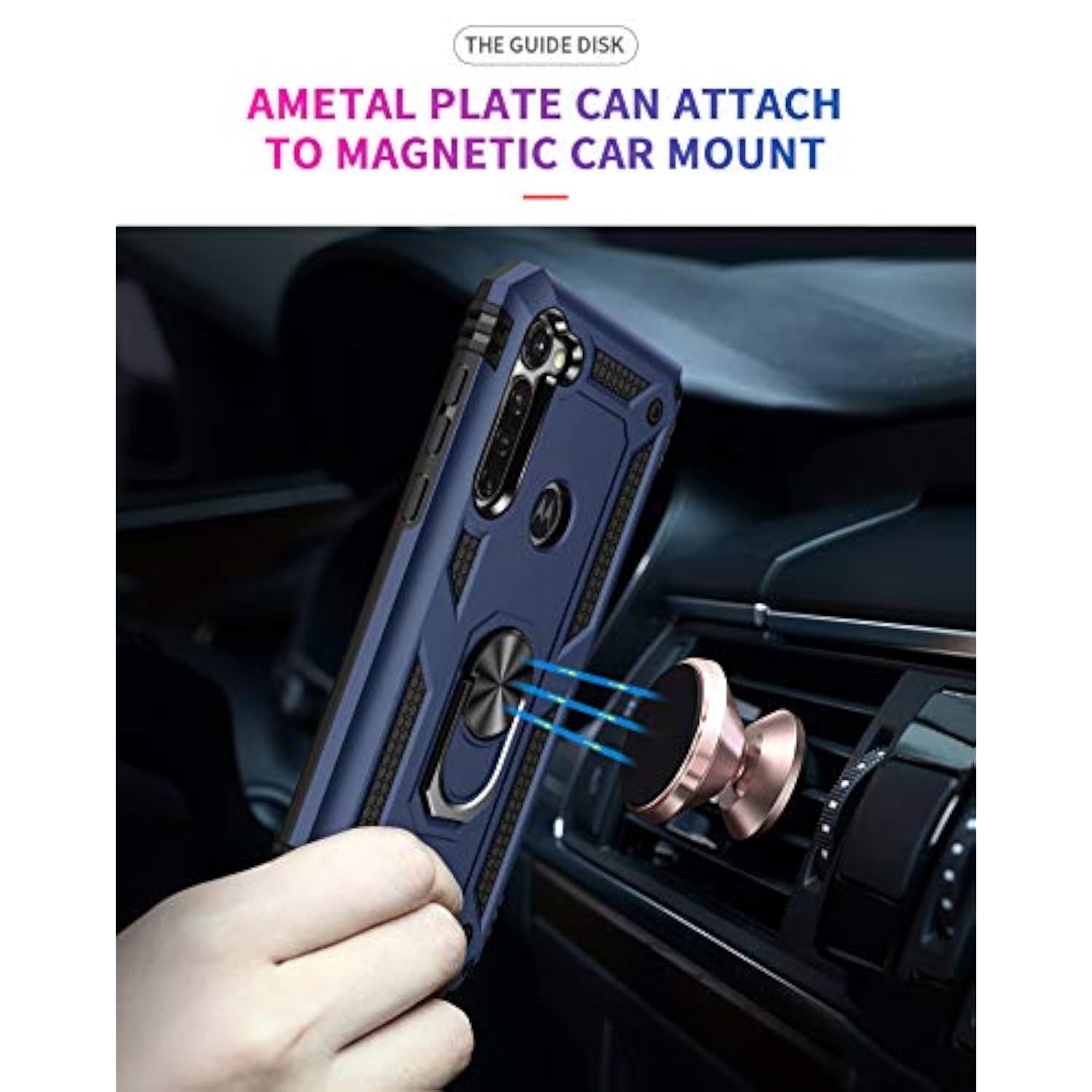 Motorola Moto G Stylus/Pro 2020 Edition Phone Case with Tempered Glass Screen Protectors and Ring Kickstand Car Mount Shockproof Cover, Blue