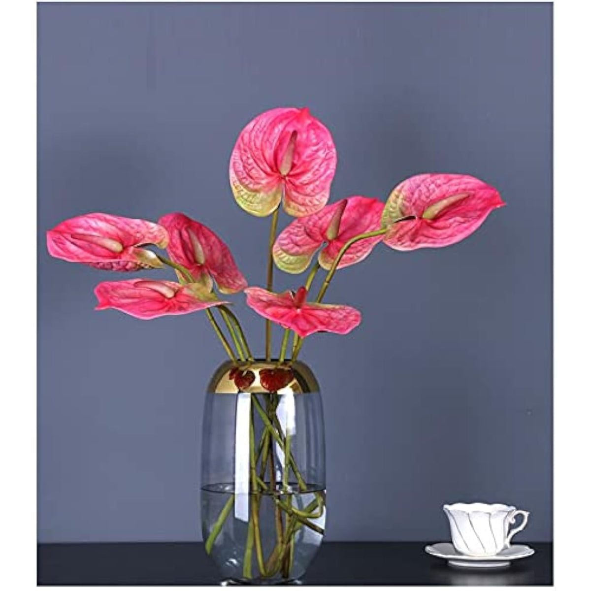 6 Pcs 27" Simulation Large Artificial Anthurium Lily Flowers Permanent Flower For Home Decoration Bouquet And Green Leaf? Wedding Festival Decoration Flower Arrangement (Pink)