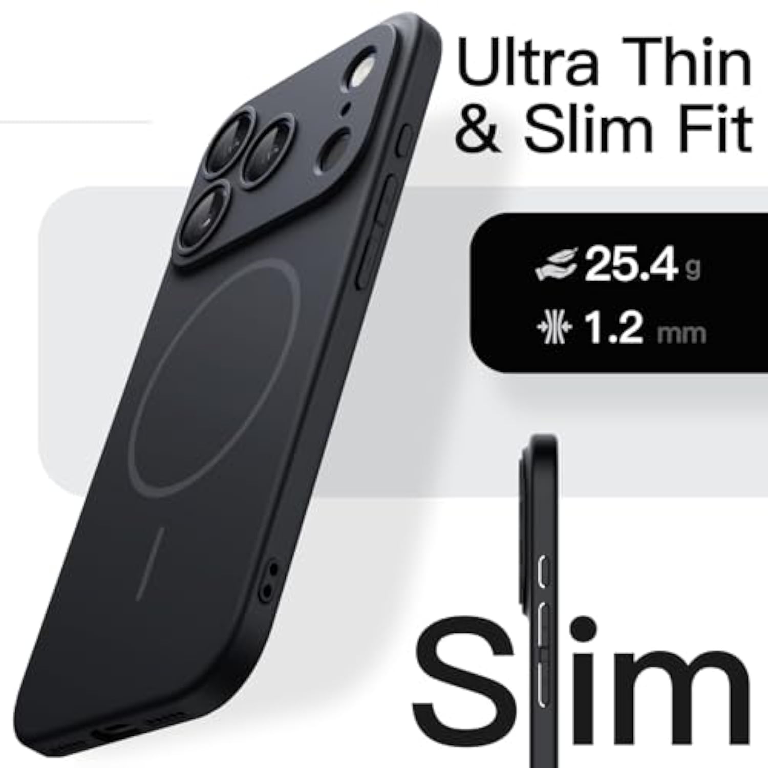 JETech Magnetic Slim Case for iPhone 17 Pro 6.3-Inch, Compatible with MagSafe, Ultra-Thin Lightweight Minimalist Phone Cover with Matte Finish and Full Camera Lens Protection (Black)