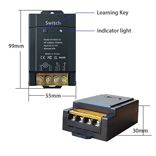 12V Wireless Remote Switch With 328 Ft Long Range, Dc 12V/24V/48V/72V Current Rating 30A, Remote Control Switch For Lights, Pump, Fan, Motor Etc