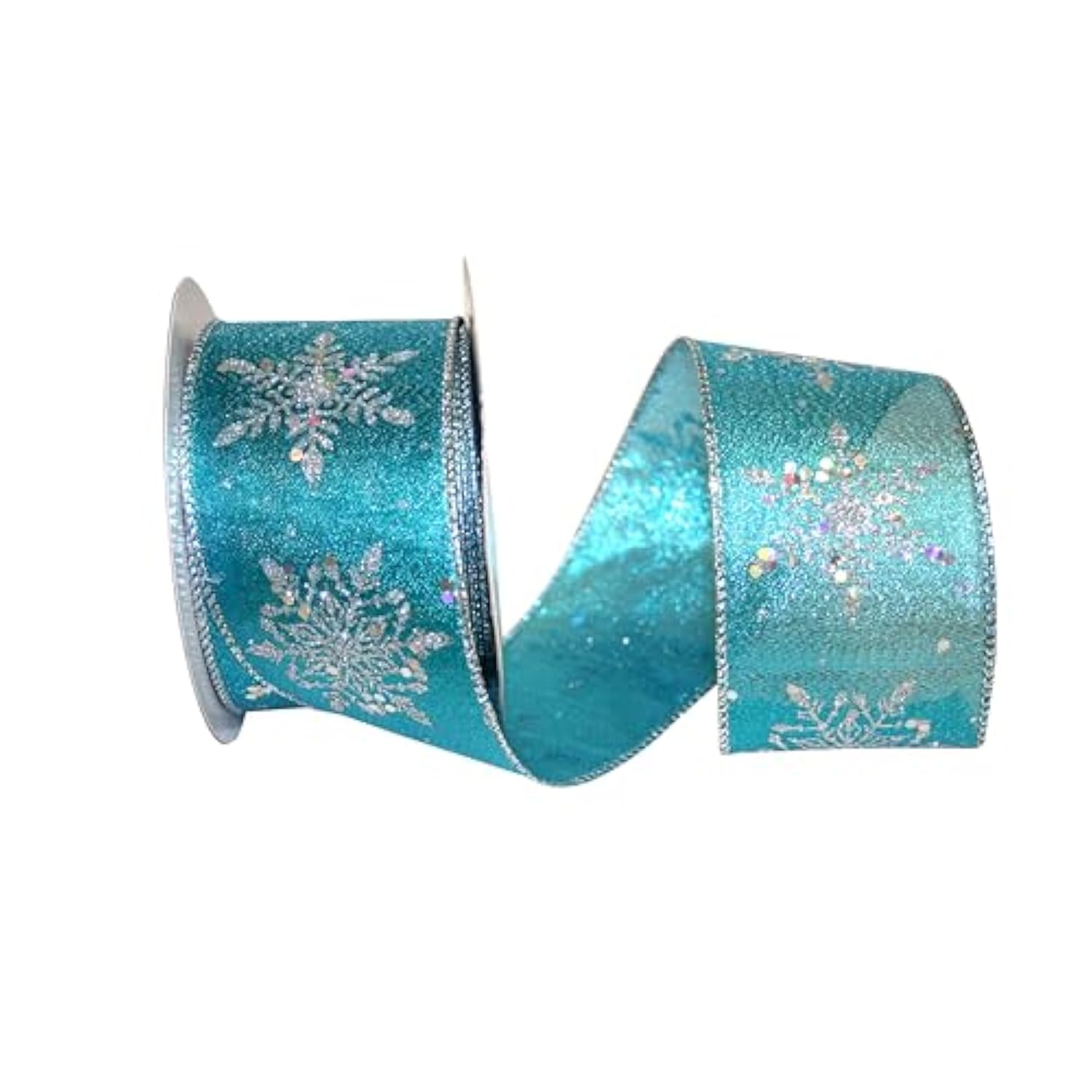 92440W-913-40H Glitter Snowflakes Glimmer Wired Edge Ribbon, 2-1/2 Inc