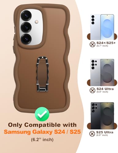 for  Galaxy S24/S25 Case with Stand and Strap, Curly Wavy Phone Case for Women Girls, Translucent Matte Shockproof Protective Cover for Galaxy