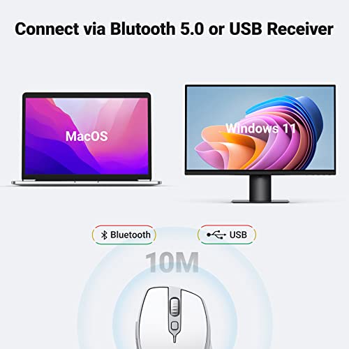 Wireless Ergonomic Bluetooth 5.0 Mouse For Laptop, 2.4G Cordless Mouse With Usb Receiver, 1000/1600/2000/4000 Dpi, 5 Buttons Silent Mice For Macbook, Pc, Desktop, Chromebook, Black