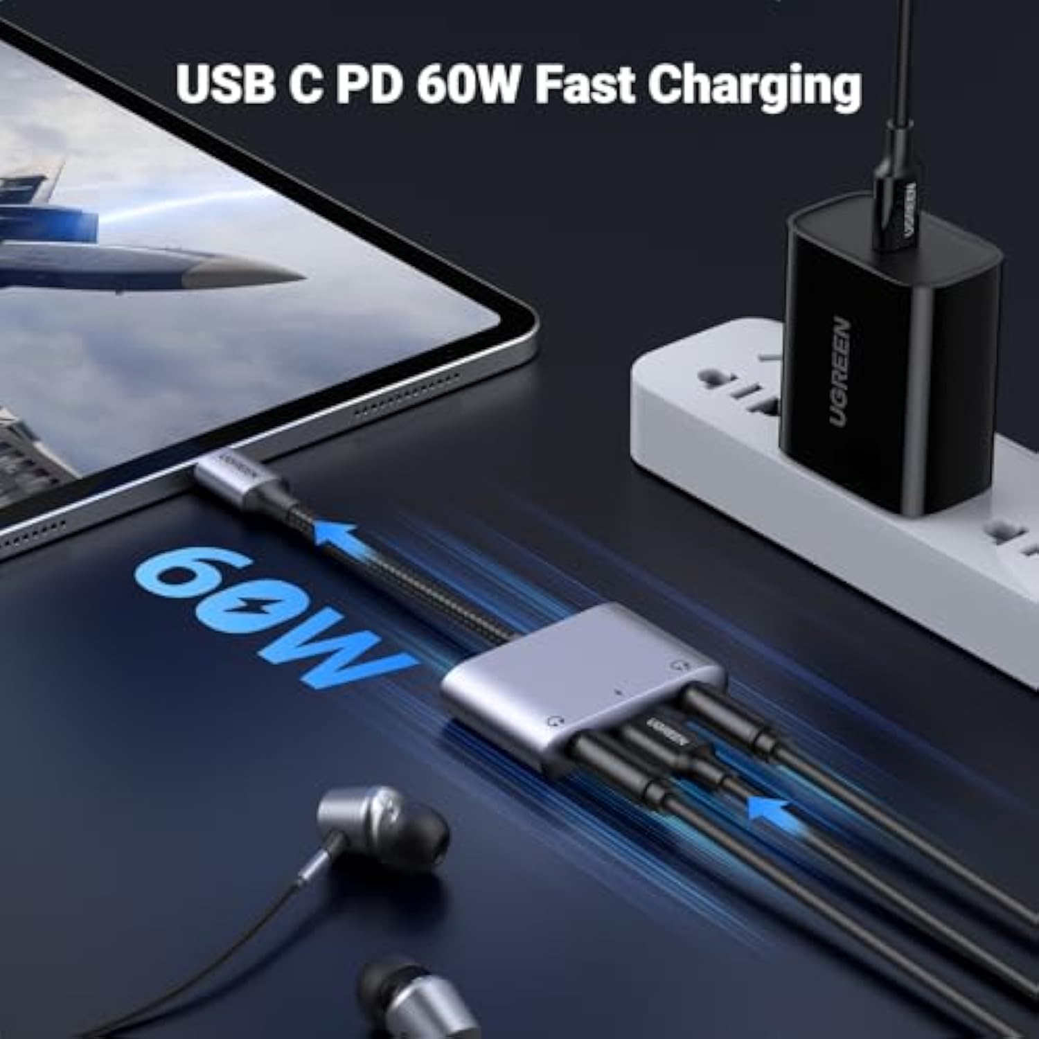 Ugreen Usb C To 3.5Mm Audio Adapter 3 In 1 Charger And Headphone Splitter Usb C To Aux Dual Headphone Jack With Pd 60W Fast Charge Cable For Iphone 15 Pro Max, Galaxy S24/23 Ultra, Pixel 8, Ipad Pro
