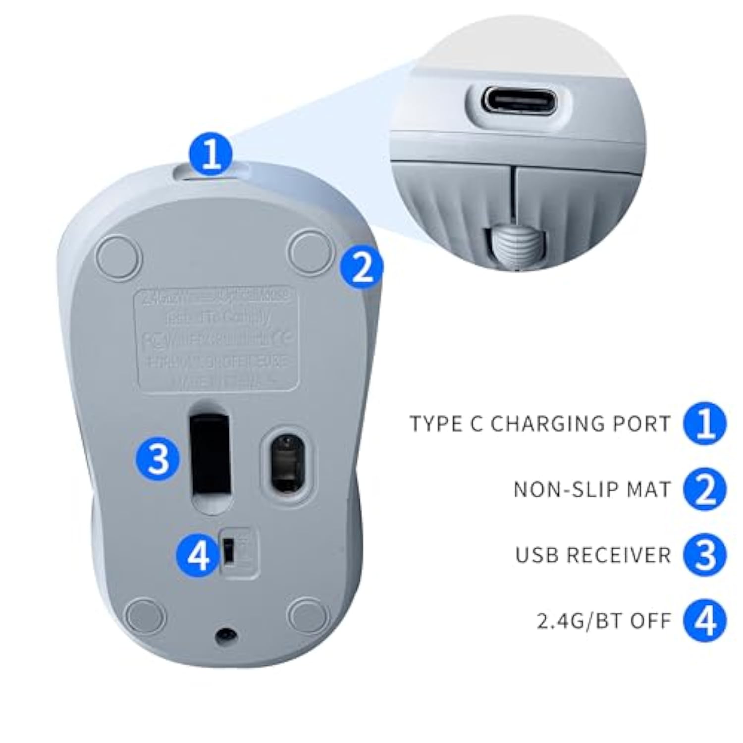 Wireless Mouse, 2 In-1 Bluetooth Mouse For Laptop (Bt5.0/3.0+2.4Ghz), Rechargeable Silent 4-Button Bluetooth Mice, Small Portable Cordless Mice For Pc, Chromebook, Mac