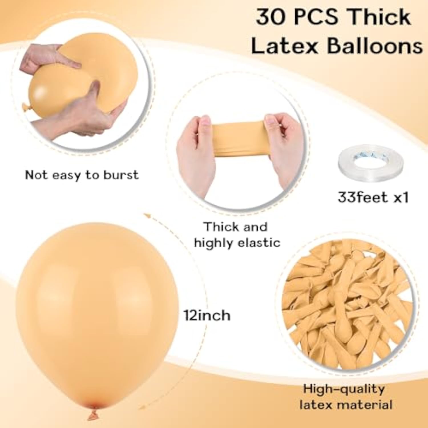 Nude Balloons, 12 Inch 30 Pcs Beige Balloon Retro Apricot Neutral Latex Balloons Matte Tan Cream Blush Peach Helium Party Balloons For Boho Birthday Wedding Baby Bridal Shower Party Decorations