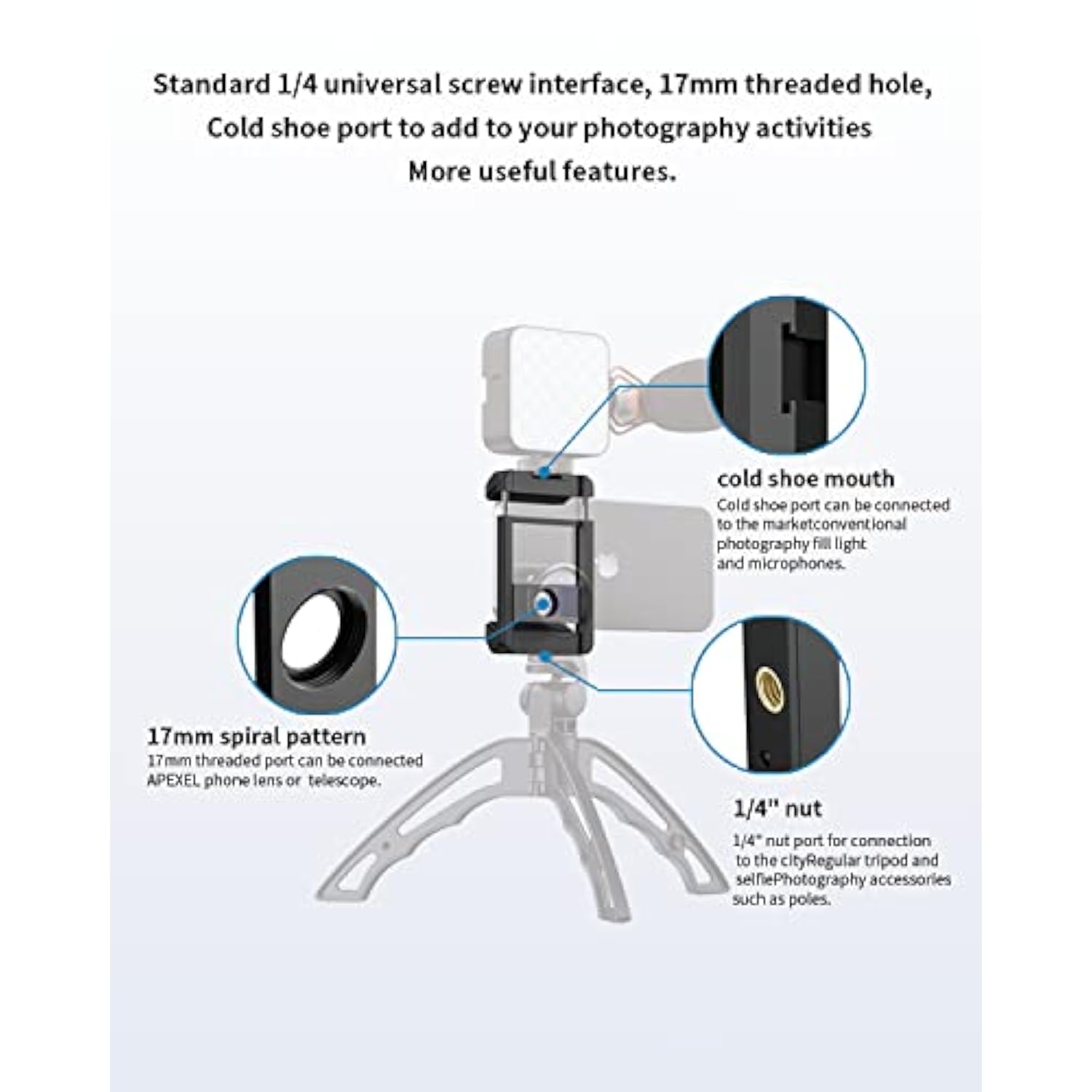 17 Mm Thread Lens Adapter, Telephoto Lens Phone Mount Sturdy And Wear-Resistant, Lens Holder Suitable For All Lens&Telephoto Lens With 17Mm Thread, Works With Almost All Smartphones