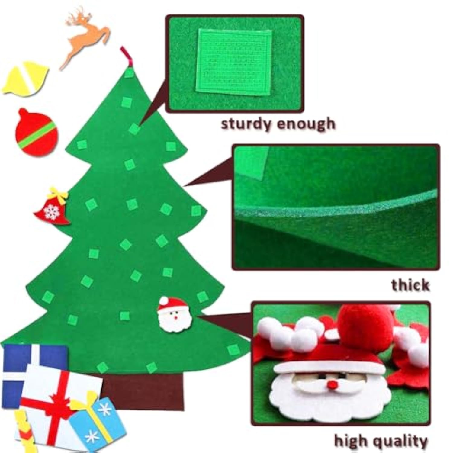 3.3ft Felt Christmas Tree Wall Hanging with 31 Ornaments & Lights