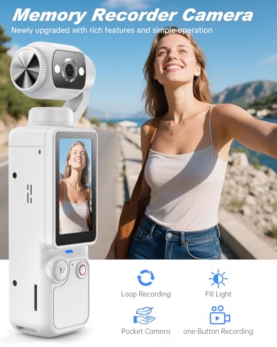 Portable Video Recorder with 180° Rotating Lens, Vlogging Camera,Pocket Body Camera with Audio & Video Recording, 7Hour Power, Handheld POV Cameras