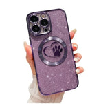 Compatible For Iphone 14 Pro Max Case Glitter Clear Paw Love Heart [ Compatible With Magsafe ] [ Strong Magnetic ], Full Camera Lens Protection Soft Slim Thin Cute Phone Case - Purple
