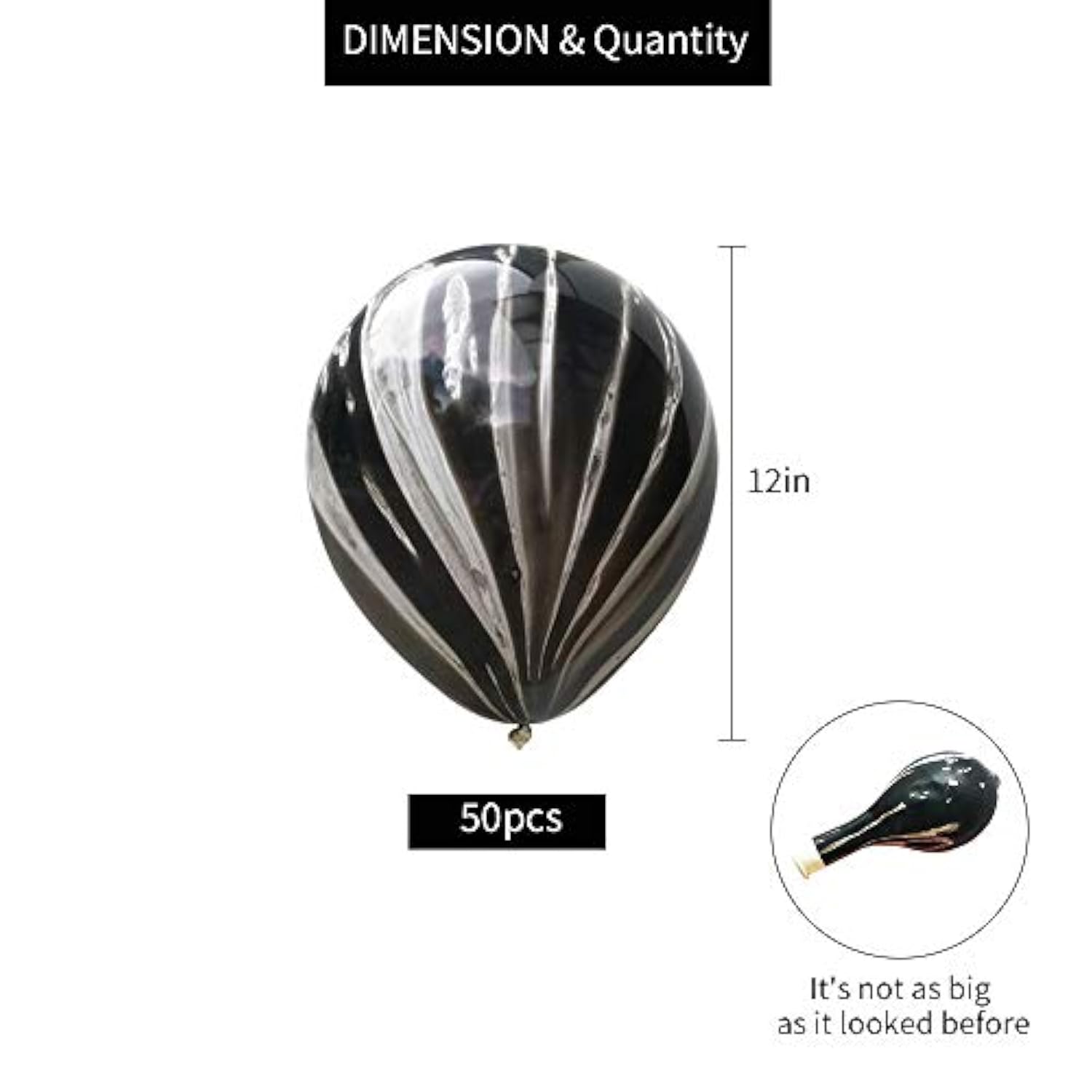 50Pcs Black Marble Balloons 12 Inch Latex Party Decorations for Birthday Wedding Halloween