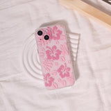 Compatible For Iphone 15 Case Cute Clear Hibiscus Flower Floral Aesthetic Printed Design For Girls Women Soft Tpu Shockproof Protective Girly For Iphone 15-Pink