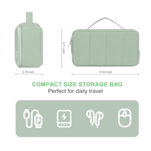 Electronic Organizer Travel Case, Puffy Electronic Accessories Carry Case For Cable, Charger, Phone, Earphone, Mouse And Other Accessories, Portable Storage Bag With Handle, Antique Green