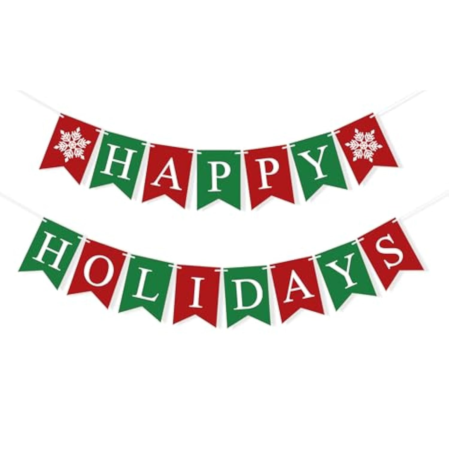 Happy Holidays Banner Merry Christmas Decorations, Green Red Christmas Banner Paper Bunting Xmas Holiday Decorations New Year Outdoor Indoor Home Office Decor