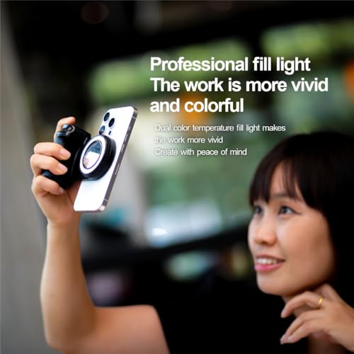 Magnetic Selfie Ring Light Phone Camera Grip Handle with Wireless Bluetooth Remote Control Portable Rechargeable LED Fill Light for Magsafe