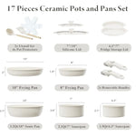 Ceramic Nonstick Cookware Set, Healthy,Non Toxic,17-Pieces Pots And Pans Set Removable Handles,Induction Rv Kitchen Set,Stain & Scratch-Resistant,Dishwasher/Oven Safe,Pfas/Pfoa Free,Cream White