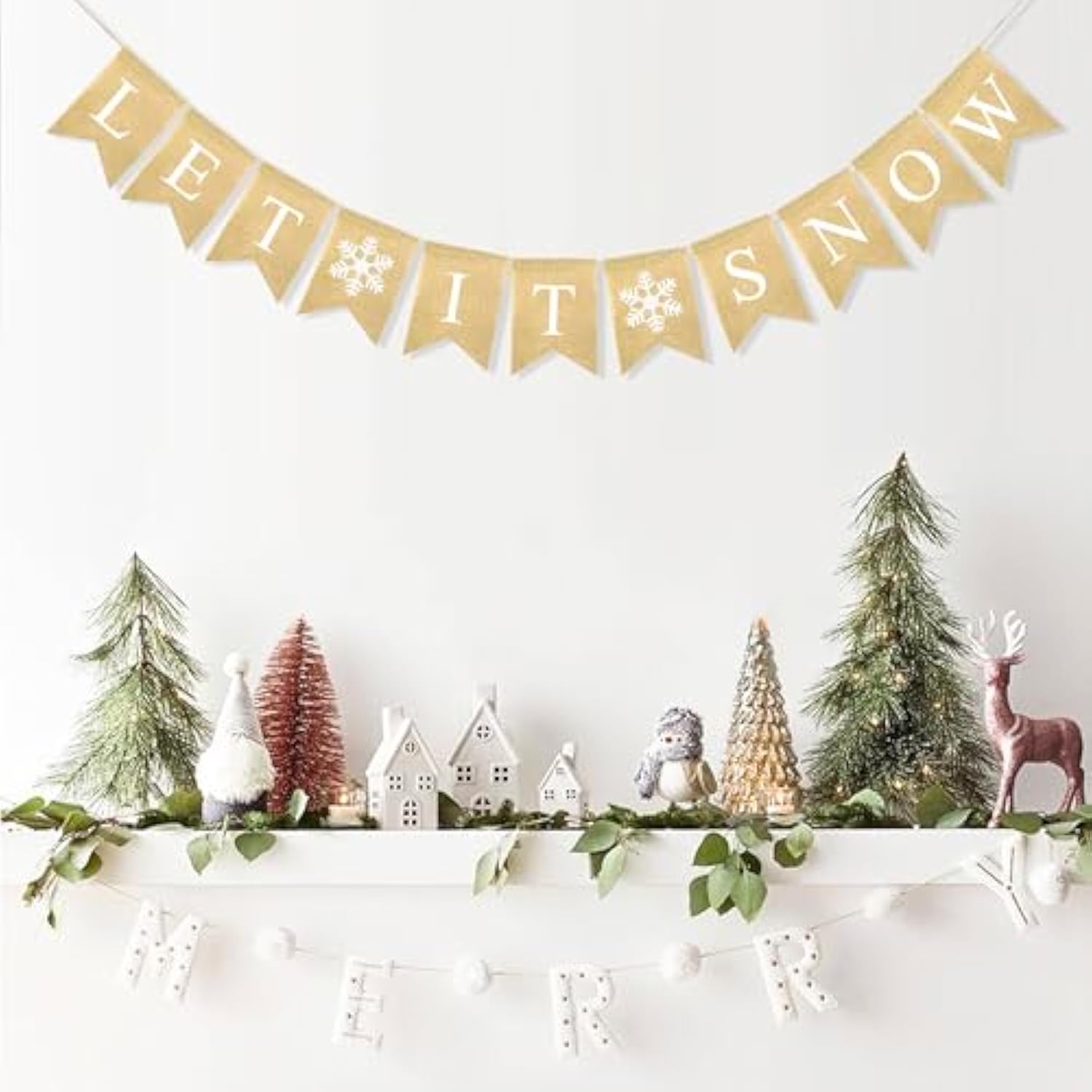 Let It Snow Banner Christmas Decorations For Home Mantle Fireplace Snowflake Bunting Garland For Winter Wonderland Decorations Ready To Hang Holiday Decor Burlap Bunting Wall Decor