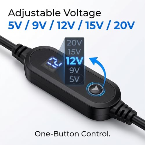 USB C to DC Power Cable 60W PD Fast Charging, 90 Degree Angled Type-C Connector, Adjustable 5V/9V/12V/15V/20V Output, Universal DC Adapter Cable with