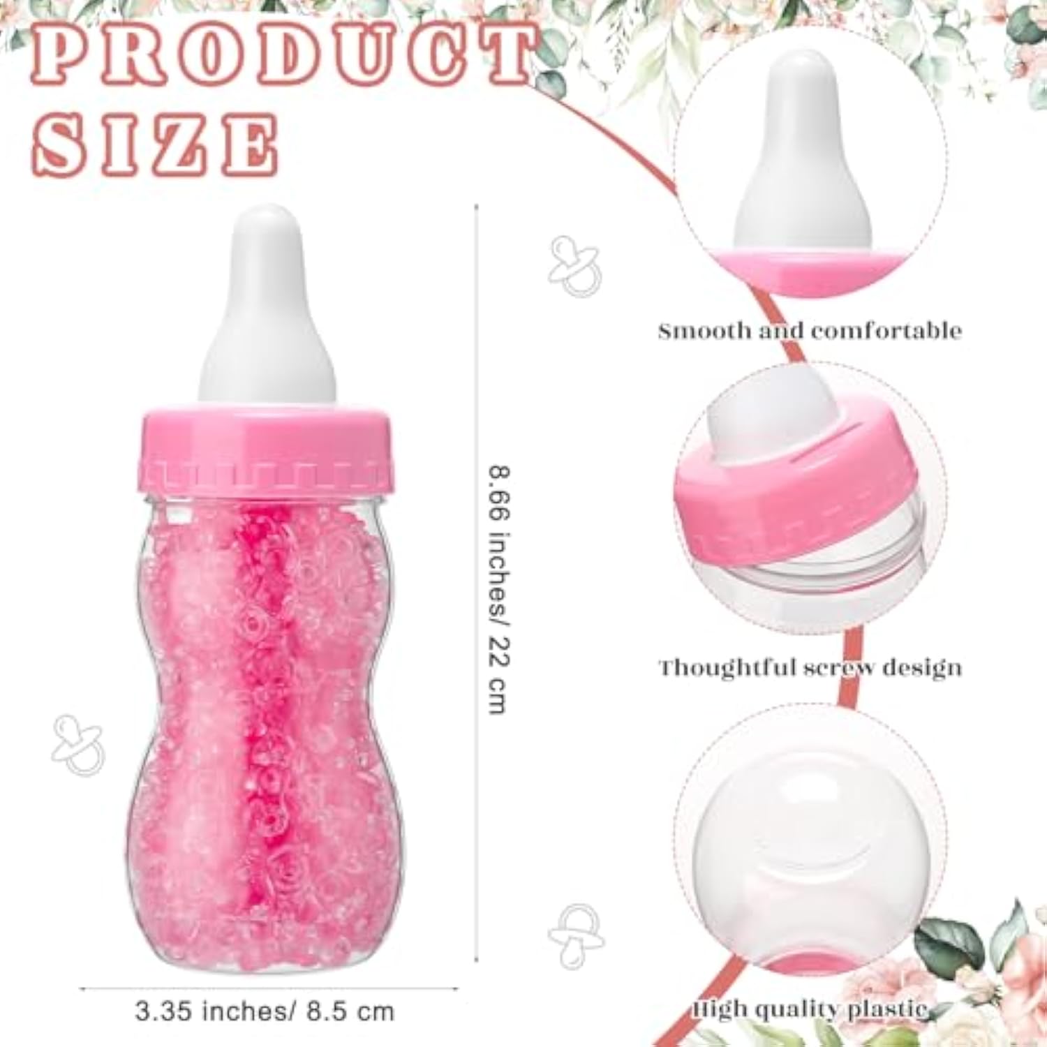 512 Pcs Baby Shower Games Guess How Many Pacifiers Sign 100 Small Guessing Games 10 Hb Pencils 750Ml Milk Bottle 400 Acrylic Pacifiers Decoration For Guest Gender Reveal(Pink,Flower)