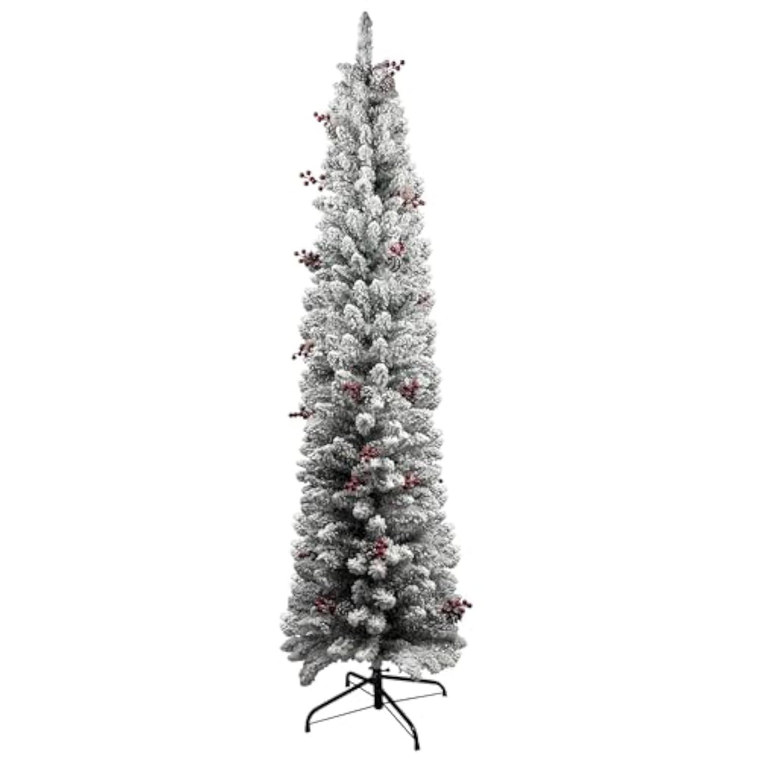 6Ft Pencil Snow Flocked Christmas Tree, Artificial Full Appearance Holiday Decoration Tree, Slim Skinny Xmas Tree With 316 Snow Flocked Tips & For Indoor Home Party Decor
