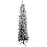 6Ft Pencil Snow Flocked Christmas Tree, Artificial Full Appearance Holiday Decoration Tree, Slim Skinny Xmas Tree With 316 Snow Flocked Tips & For Indoor Home Party Decor