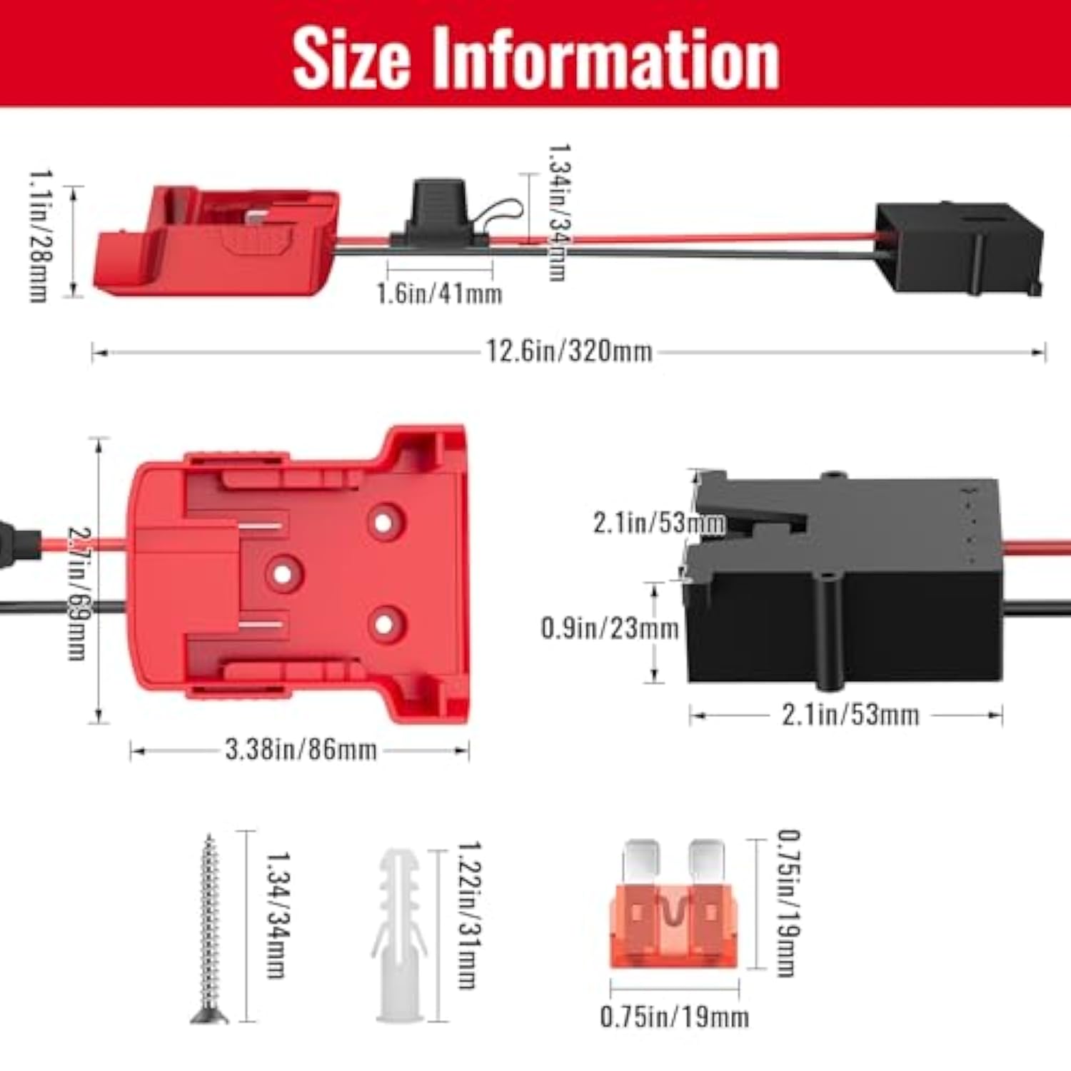Power Wheels Adapter For Milwaukee M18 Battery With Wire Harness Connector Compatible With 12 Volt Power Wheels, 12Awg Wire With 40A Fuse