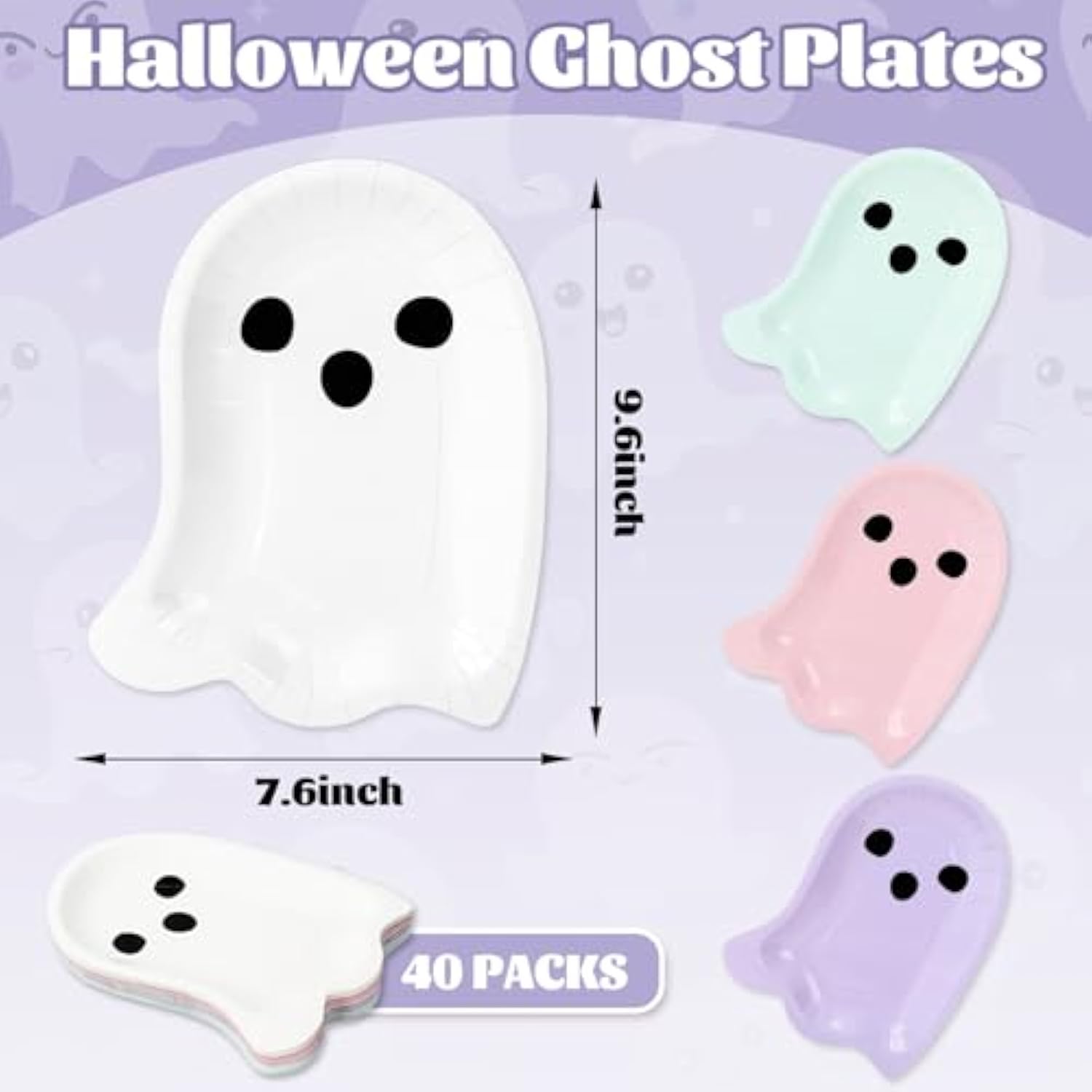 40Pcs Halloween Paper Plates Boo Ghost Pastel Disposable Dinner Plates Party Tableware