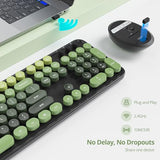 Keyboard And Mouse Wireless, Cute Retro Full-Size Cordless Keyboard With Number Pad 2.4 Ghz Wireless Usb Receiver For Computer (Dark Green)