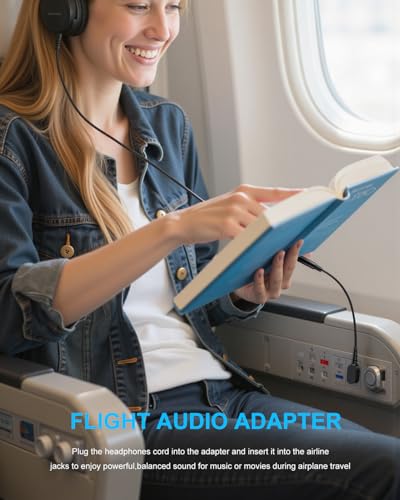 Airplane Headphone Adapter with Cable 12 Inch - Universal Gold Plated Dual 3.5mm Airline Audio Converter - Flexible Cord Fits Recessed Jacks &