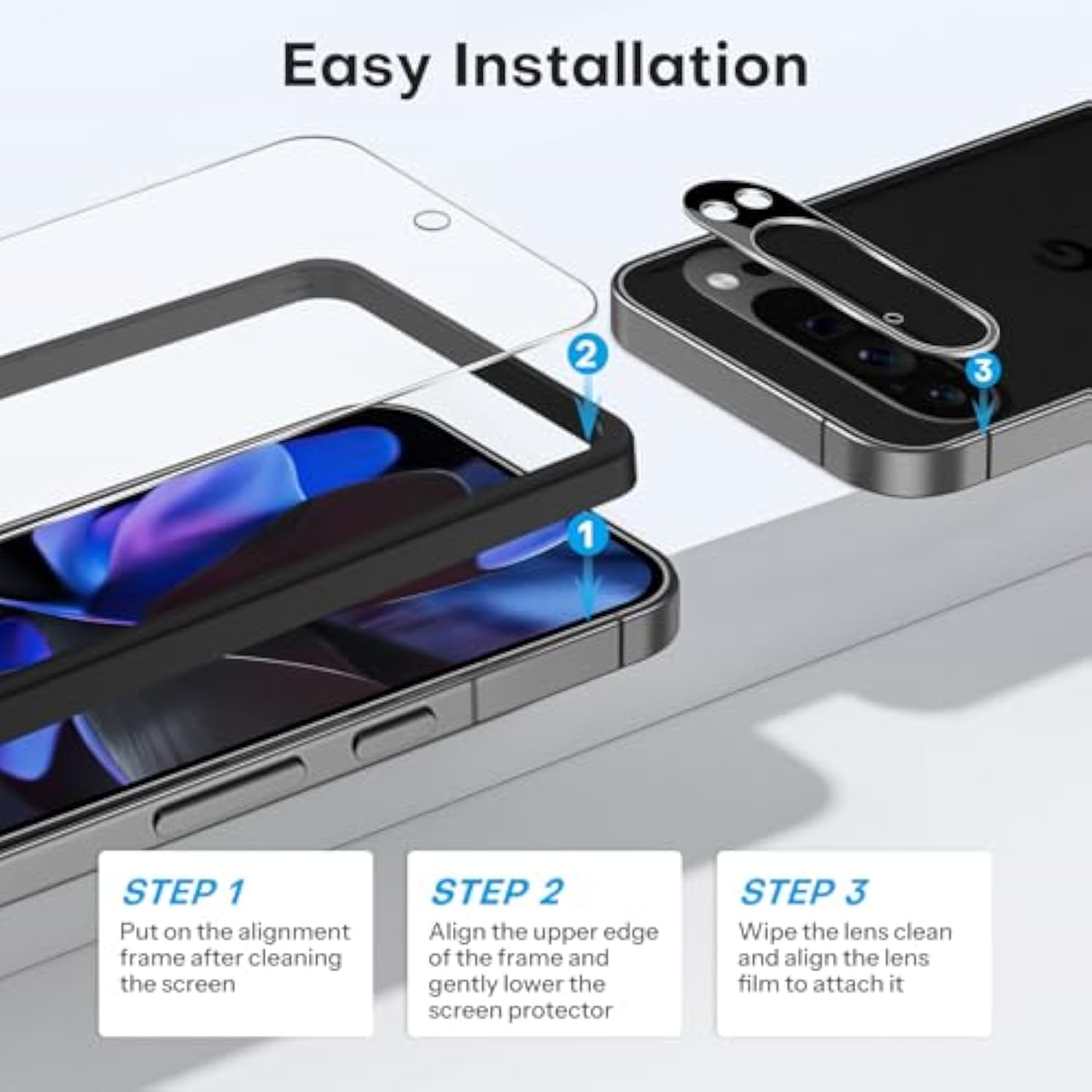 3+2 Pack Screen & Camera Protector for Google Pixel 9 Pro XL, 3 Glass Films, Bubble-Free