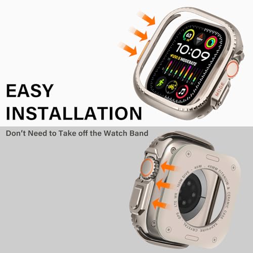 2 in 1 Metal Case Compatible with Apple Watch Ultra 3/2/1 49mm, Rugged Shockproof Metal Bumper Case with Back Cover for iWatch 49mm (Titanium)