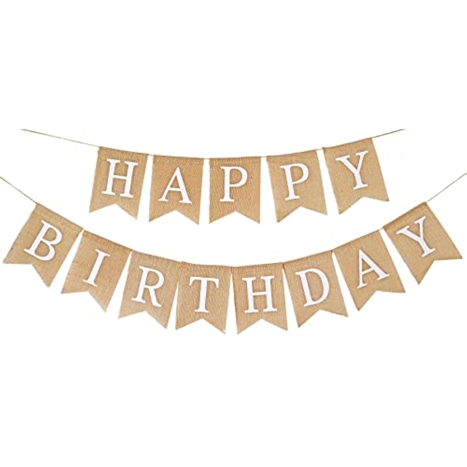 Pre-Strung Burlap Happy Birthday Banner for Rustic Birthday Party Decorations