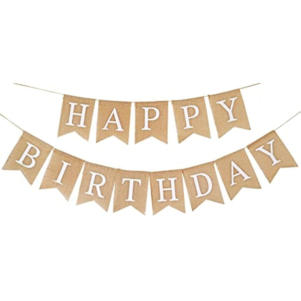 Pre-Strung Burlap Happy Birthday Banner for Rustic Birthday Party Decorations