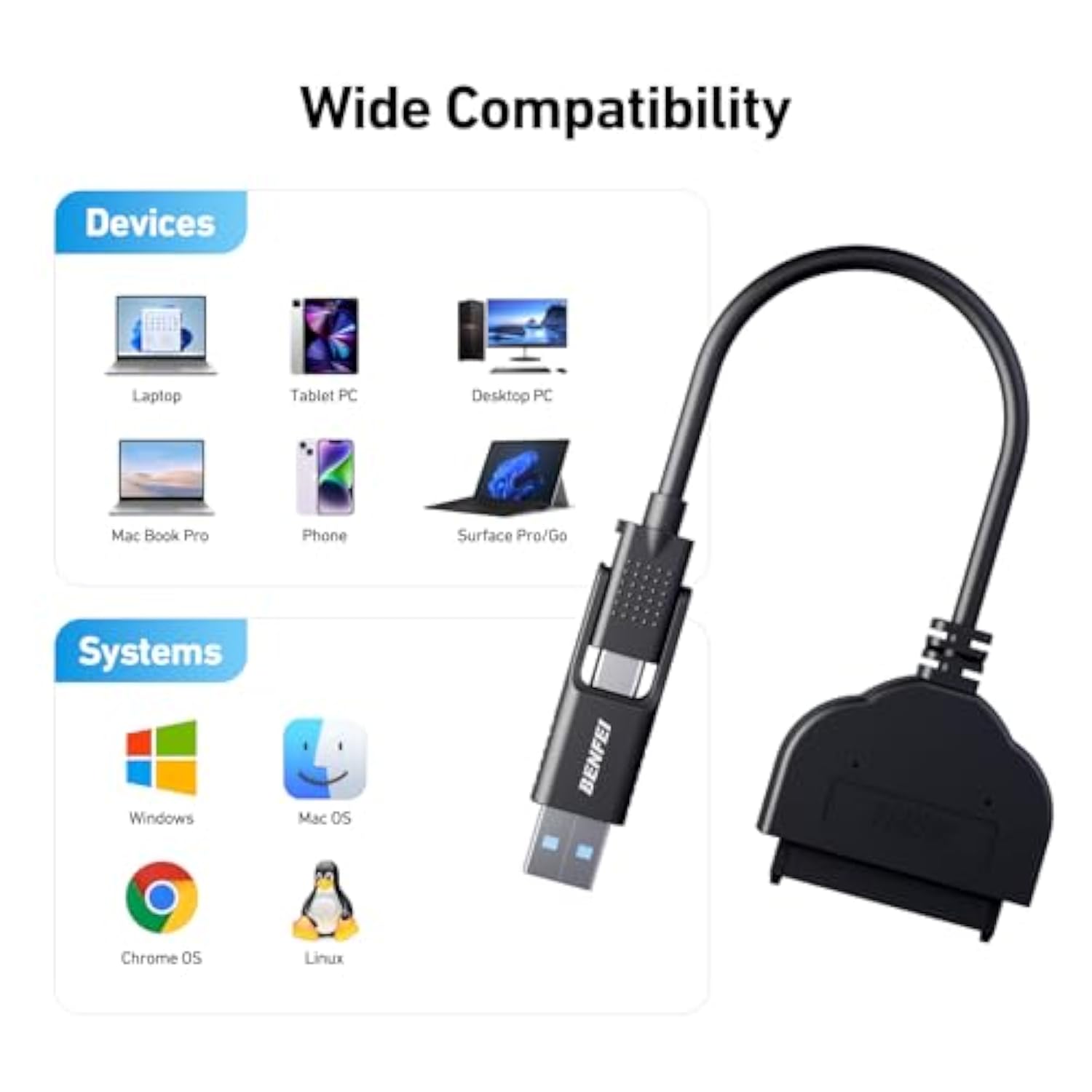 BENFEI SATA to USB Cable, BENFEI USB 3.0 to SATA III Hard Driver Adapter Compa