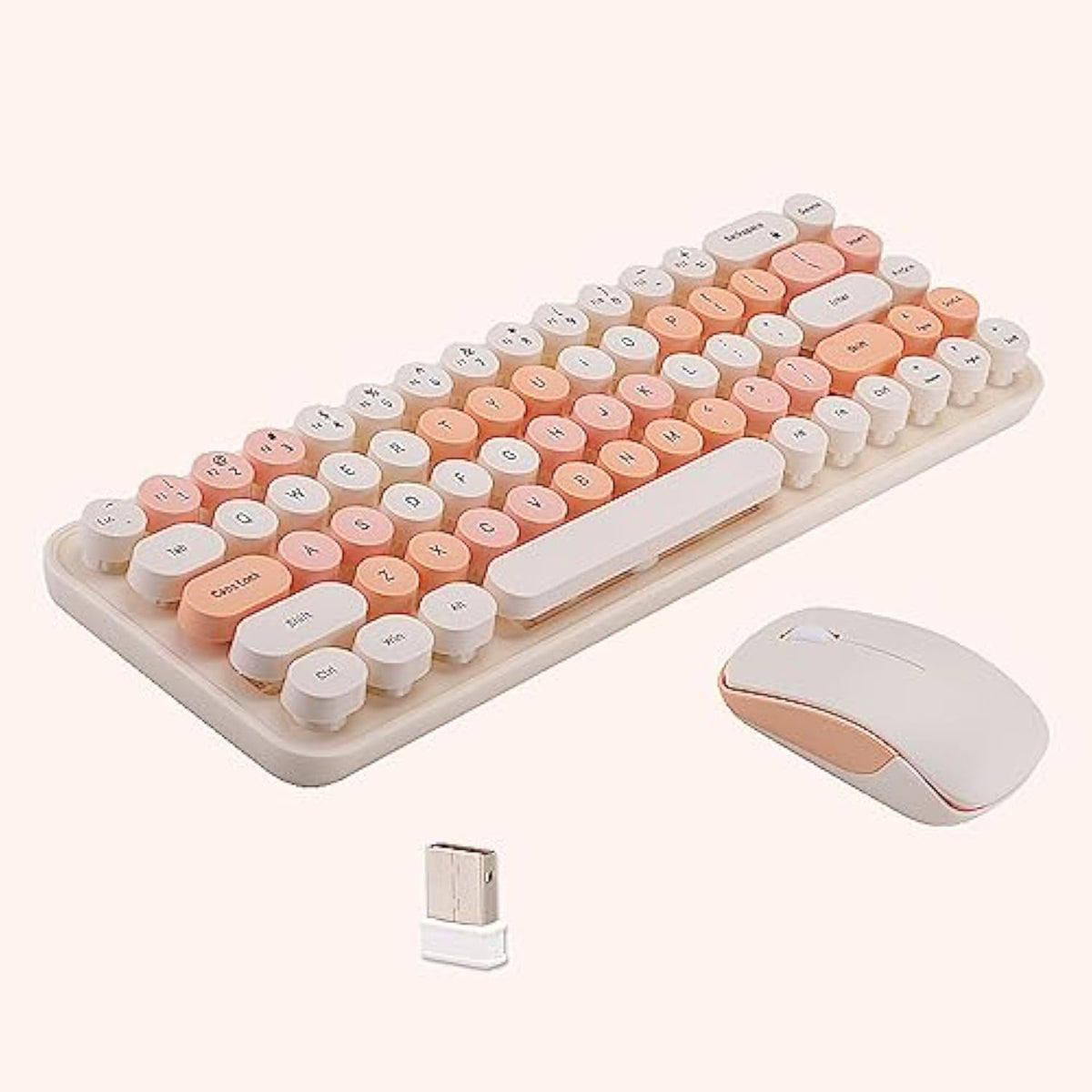 Compact Wireless Keyboard And Mouse Combo, Colorful Round Keycap, Soundless 68 Keys, Suitable For Girls And Kids, Compatible With Notebook, Pc (Milk Tea)