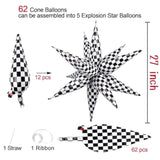 62 Pcs Checkered Star Balloons 12 Spike Foil Racing Birthday Decorations