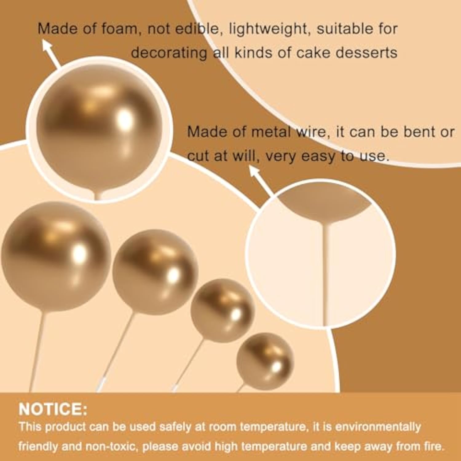 20 Pcs Ball Cake Topper Decorations Mini Balloons Cake Topper Sticks Gold Cake Picks Cake Balls For Graduation Wedding Birthday Cake Decorations