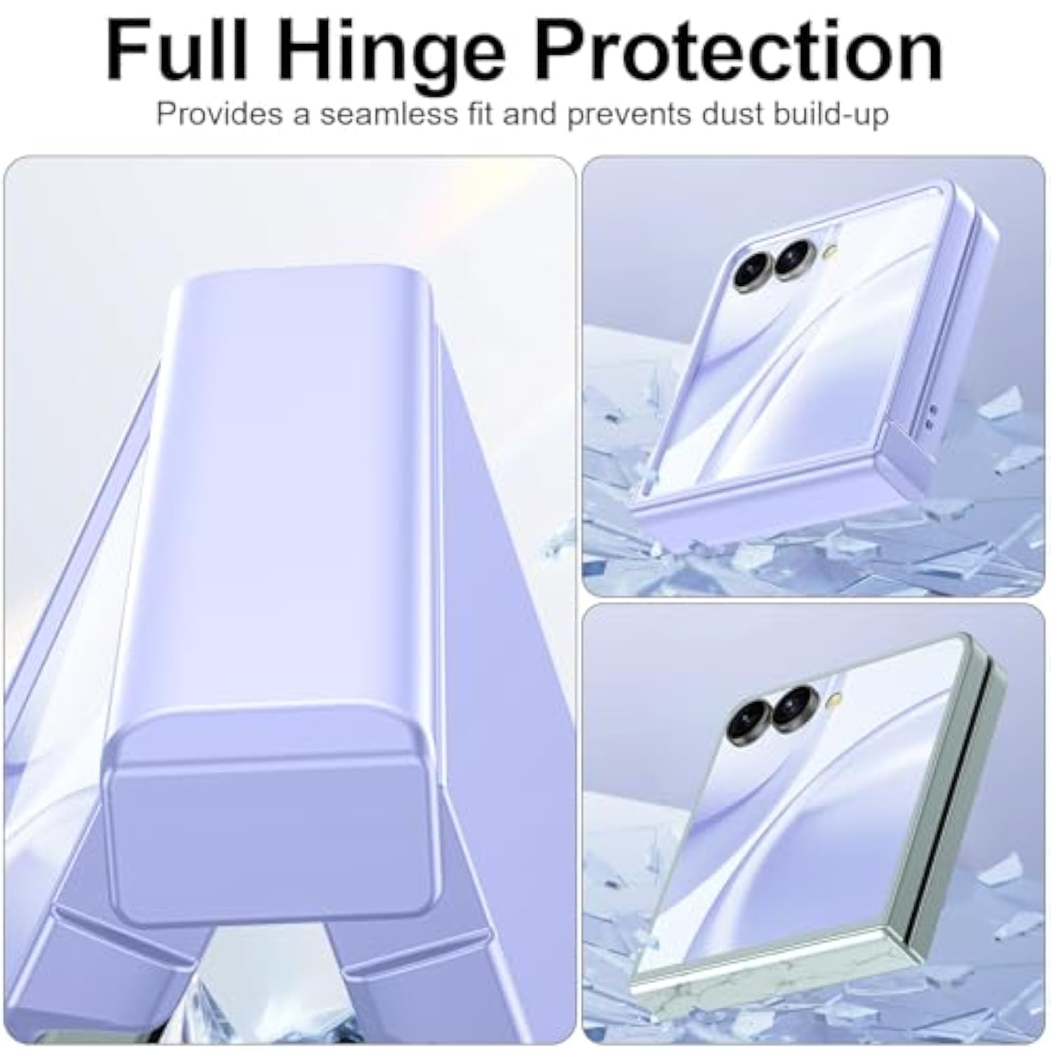 For Samsung Galaxy Z Flip 7 Case 2025 With Hinge Protection & Built-In Screen Protector, Military Grade Drop Protection Slim Shockproof Full Body Rugged Phone Cover Anti-Fingerprint, Lavender